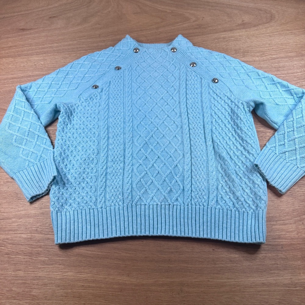 Talbots Petite Teal Lightweight Cable Knit Sweater LP Spring Coastal